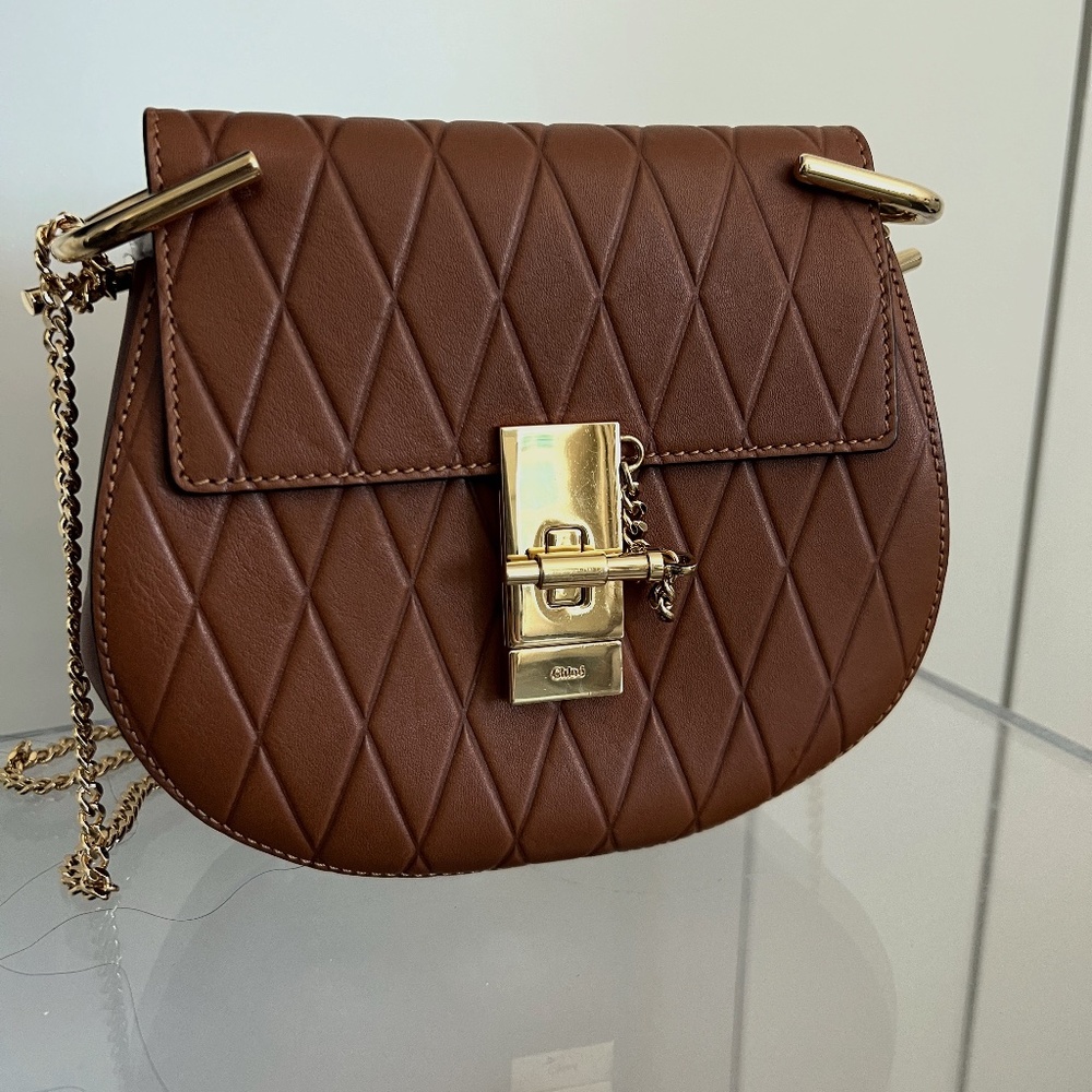 Chloe Leather Drew Small Brown Leather Quilt Shoulder Crossbody Bag